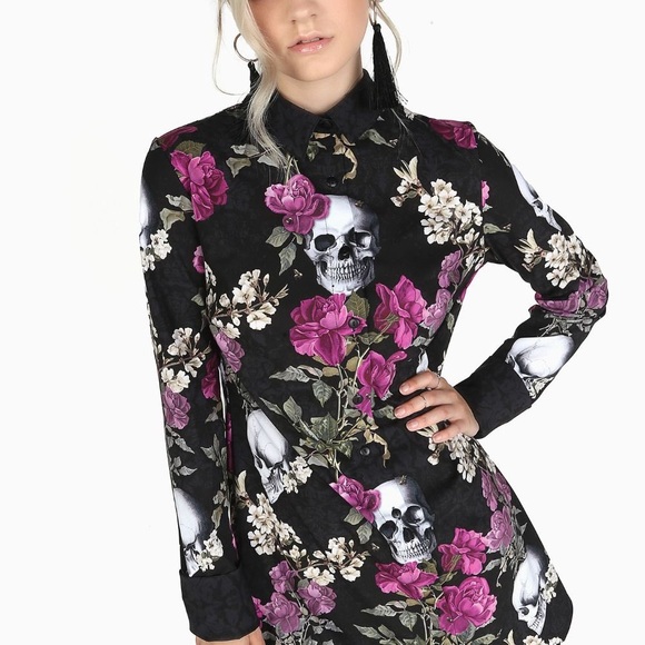 Blackmilk Dresses & Skirts - Blackmilk skull button up dress boyfriend oversize